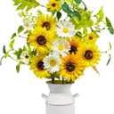 obbsie 23.5" Faux Flowers in Vase, Silk Sunflower Artificial Flowers with Metal Pot Fake Sunflowers with Vase Flowers Arrangement Centerpieces for Table Kitchen Dining Living Room Home Spring Decor