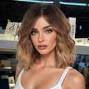 Ombre Honey Blonde Short Wavy Wig for Women Lace Hairline Bob Style Synthetic Heat Resistant - Natural Appearance for Everyday Hairstyle 14 Inch