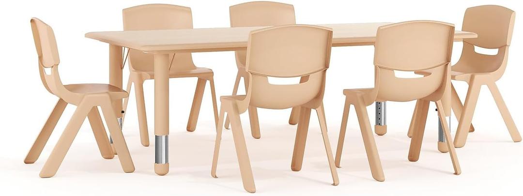 Flash Furniture Kids 47.25x23.6 in Activity Table with 6 Chairs, Natural