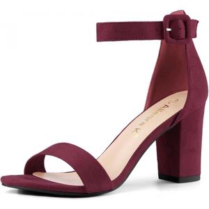 Allegra K Women's Open Toe High Chunky Heel Buckle Ankle Strap Sandals (9, Burgundy)