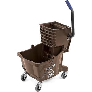 Carlisle FoodService Products 26-Quart Commercial Mop Bucket with Side-Press Wringer, Precision-Molded Polypropylene, Durable Wringer, Bucket with Non-Marking Casters, 18.5 x 16.5 x 23 Inches, Brown