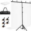 EMART 5 * 6.5ft White Photo Backdrop with Stand Kit for Photography Video StudioWhite Screen Photoshoot Background Curtain with T-Shaped Portable Backdrop Stand Carrying Bag 5 Clamps
