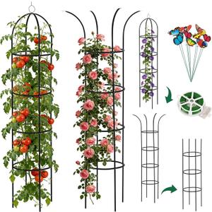 100% Metal Obelisk Garden Trellis 6.6 Ft Tall Plant Support for Climbing Vines, Flowers Stands,Rose Bush Round Trellis for Pots Metal Plant Trellises for Clematis Vine Jasmine Outdoor Indoor,2 Pack
