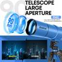 Dianfan Telescope for Kids & Adults, 90mm Aperture 550mm Astronomical Professional Telescope for Adults High Powered, Portable Travel Telescopes for Beginners with Tripod & Adapter, Bag, Folding Stool