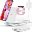 Upgraded Foldable 3 in 1 Wireless Charger for Pixel Watch 3/2 (Not for Pixel Watch 4/1), Fast Charger Stand for Pixel 10 Pro XL/9 Pro XL/9/8/7 Pro/8a/6 Pro & Buds, Charging Station with Adapter, White