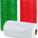 3 Rolls Mesh Ribbon for Wreaths, 6 Inch x 30 Feet Each Roll Red Green White Poly Deco Mesh Rolls, Christmas Ribbon for Wreaths, Swags and Christmas Tree Decoration
