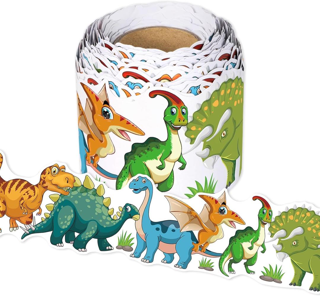 Dinosaur Bulletin Board Border, 65.6Ft Cute Dinosaur Themed Classroom Border Dinosaur Border Trim Dinosaur Border for Bulletin Board Chalkboard Wall Decor Back to School Party Decor