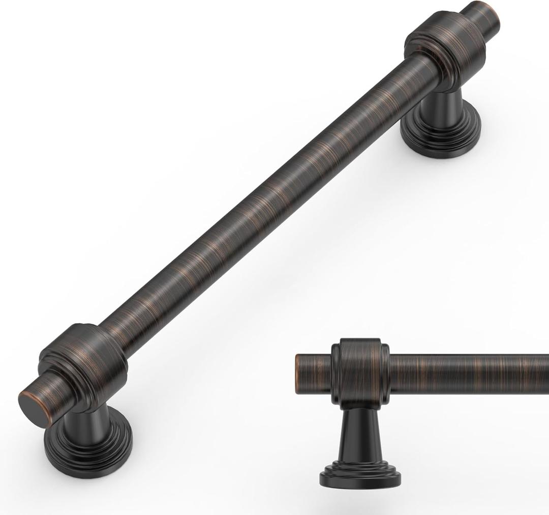 Amerdeco 10 Pack Oil Rubbed Bronze Cabinet Pulls 5 Inch(128mm) Hole Center Drawer Pulls Cabinet Hardware Kitchen Cabinet Handles for Bathroom ZH0069