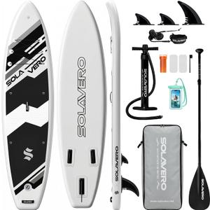 SOLAVERO Stand Up Paddle Board, 11 Inflatable SUP Supports 500LB - Wide Stable Board with Non-Slip EVA Deck for Adults & Youth of All Skill Levels
