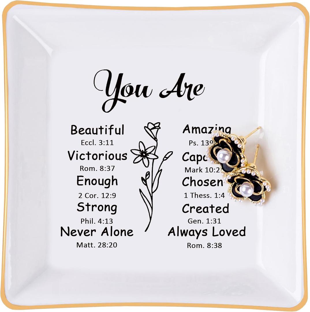 Christian Gifts for Women Trinket Dish Tray Jewelry Plate, Faith Religious Gifts Spiritual Gifts for Women Bible Verse Gifts for Christian Women Teen Girls Birthday Christmas Inspirational Gift