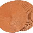 FunWheat Round Braided Placemats Set of 8 Table Mats for Dining Tables Woven Washable Non-Slip Place mats 15 inch(Pumpkin Orange,8pcs)