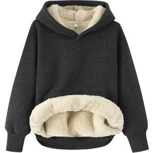 Gihuo Unisex Boys Girls Winter Sherpa Lined Hoodie Kid's Fleece Pullover Hooded Sweatshirt (S, DarkGrey)