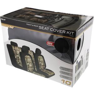 Hunter Camo Car Seat Covers Full Set with Camo Steering Wheel Cover and Seat Belt Cover Pad – Forest Camouflage Pattern, Automotive Front Seat & Bench Back Seat Cover for Cars Trucks SUV