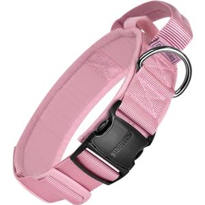 OneTigris Tough Dog Collars, Tactical Dog Collar with Handle, Milltary Adjustable Dog Collar with Heavy Duty Metal Buckle for Training (Large,Pink)