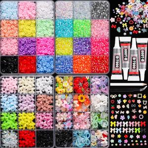 Colorful Macaron Nail Charms Kit, 4 Boxes Pastel Rhinestones Bowknot Flowers & Colorful Nail Art Accessories,Bedazzling Kit Multi-colored 3D DIY for Press On Nails,DIY Manicure