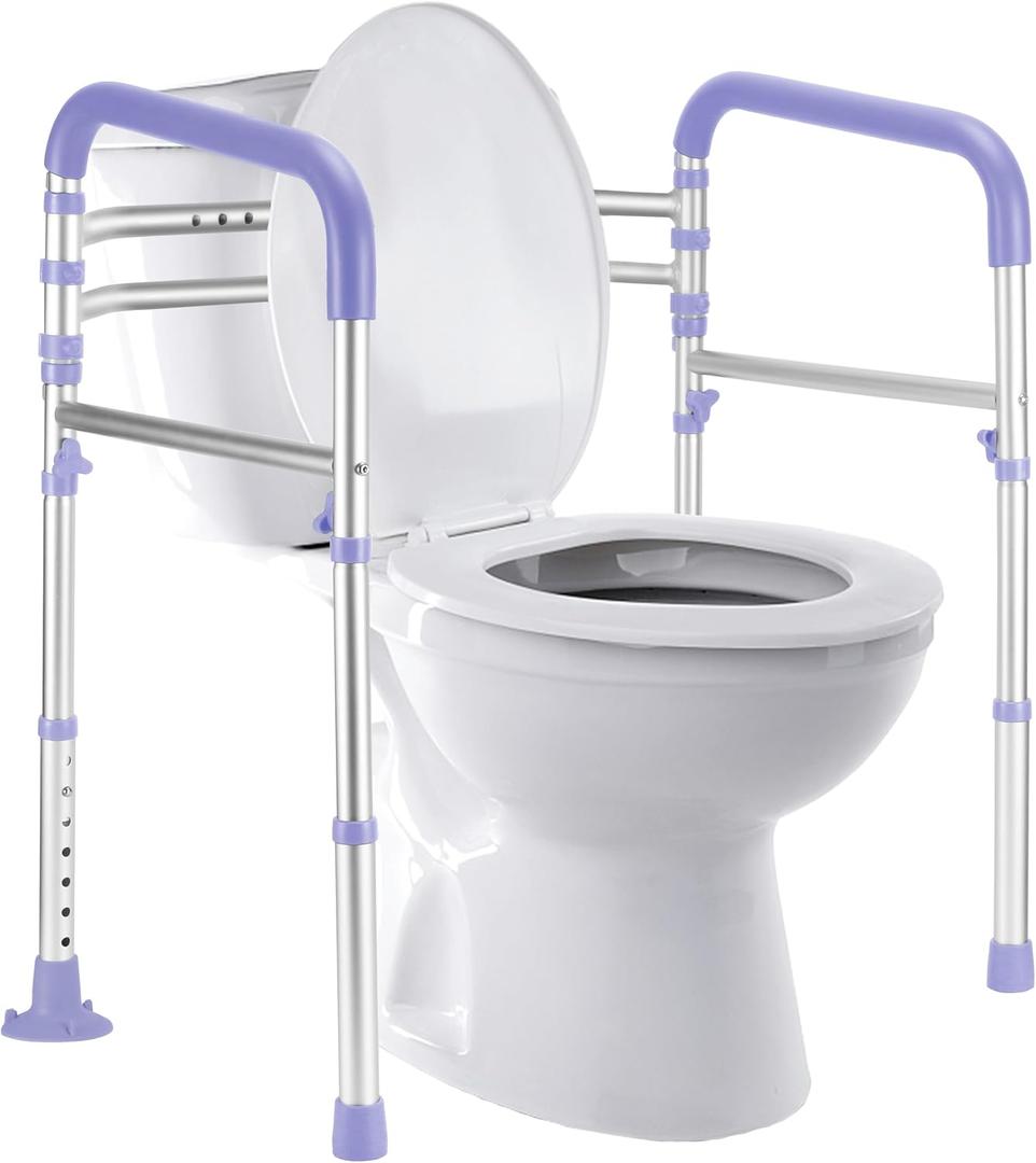 Lianjindun Toilet Safety Rails, Adjustable Toilet Frame for Elderly, Seniors, Handicap & Disabled, Foldable Handicap Toilet Handles Fit Any Toilets（Purple）