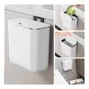 LAIMEQAY 2.4 Gallon Hanging Trash Can - Small Under Sink Trash Can with Lid, Wall Mounted Garbage Bin for Kitchen & Bathroom Cupboard, Odor-Control, Extended Clamping Ring, White (2.44"L x 5.82"W x 10.47"H)