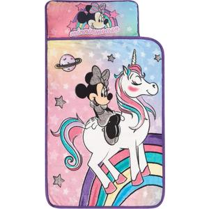 Super Soft Plush Toddler Quilted Nap Mat with Built in Blanket and Pillow (26" W x 46" L, Minnie Mouse)