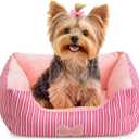 Hollypet TC Fabric Plush Small Dog Cat Bed Self-Warming Pet Bed, Pink