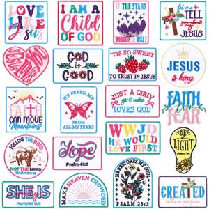 20 Pcs Christian Iron on Patches Love Like Jesus Embroidered Trucker Hat Patch Sew on Applique Bible Verse Religious Iron on Heat DIY Accessories for Clothes Uniform Backpack Jacket (Classic)