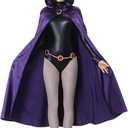 Alaiyaky Raven Costume Women Superhero Raven Teenager Titans Raven Cape Jumpsuit Purple Hood Cloak Halloween Cosplay (Large, Black)