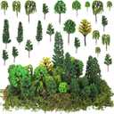 Tigeen 28 Pcs Model Trees Mixed Model with 1.4 Ounce Faux Green Moss Decor Tree Train Scenery Architecture for DIY Crafts, Building, Scenery Landscape(Natural Green)