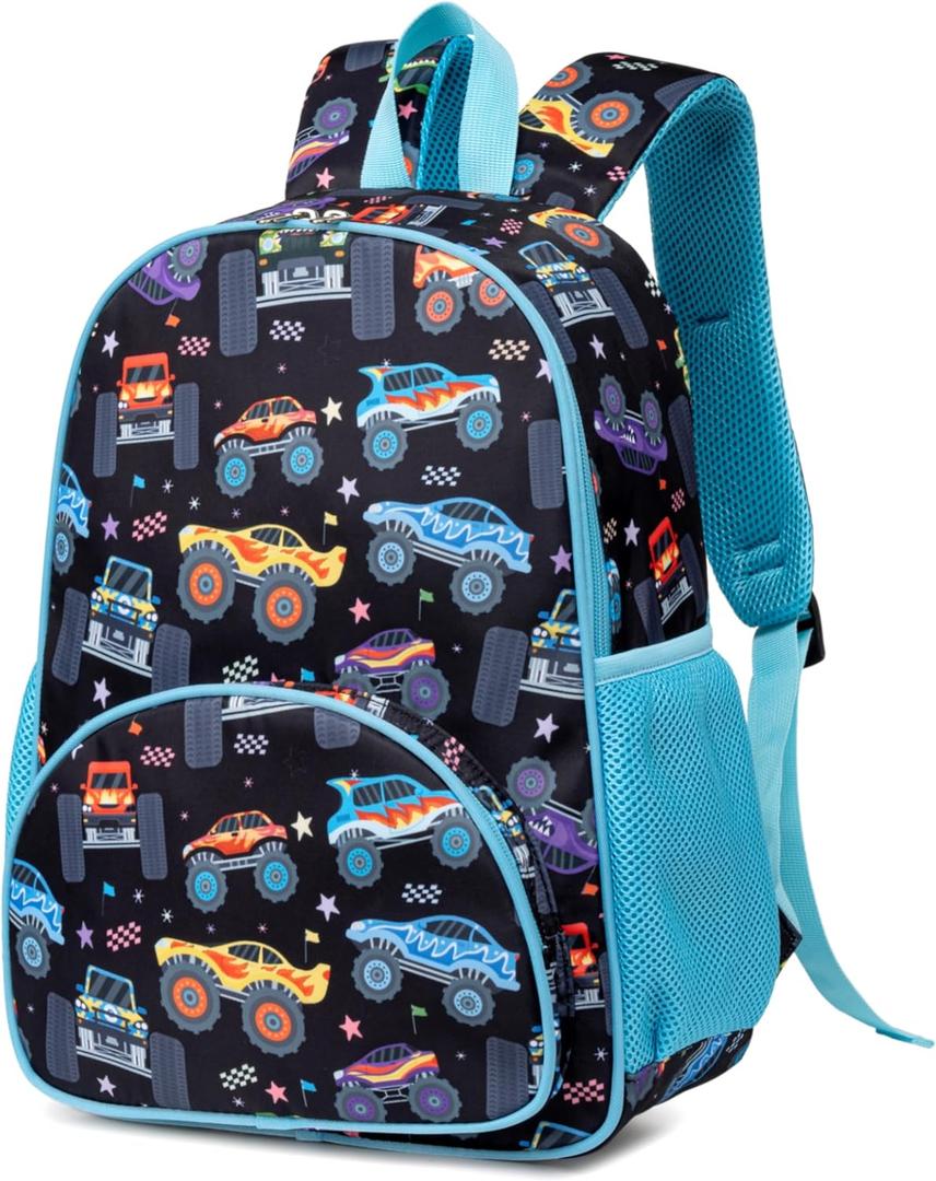 LOIDOU Toddler Backpack Boys 15 Inch Kids Preschool Kindergarten School Backpack Book Bag for Daycare Nursery Travel (Blue Truck Car) (Large)