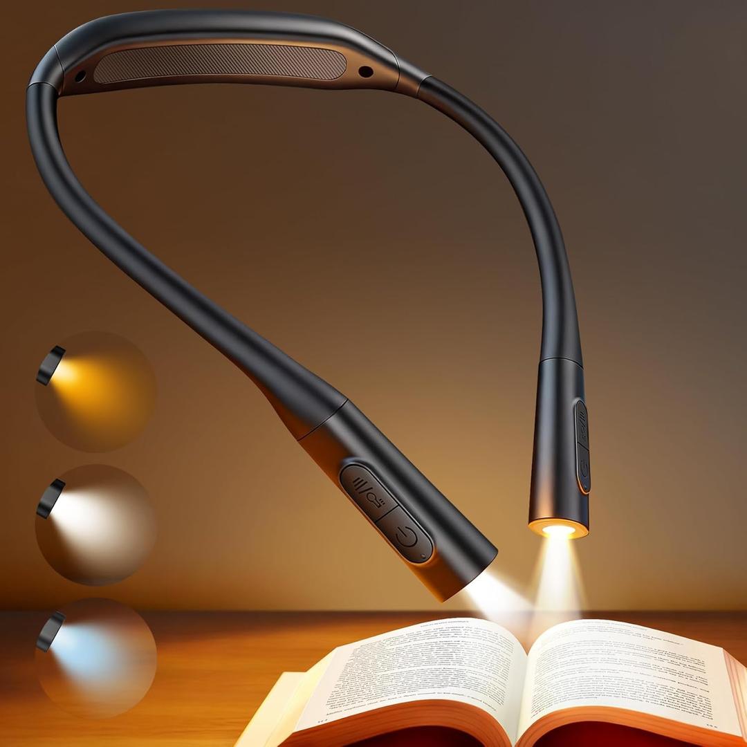 Glocusent Neck Book Light, 1200mAh Rechargeable Neck Reading Light, Hands Free Book Lights for Reading at Night, 5 Colors & 5 Brightness, Private Lightweight Book Reading Light in Bed for Book Lovers