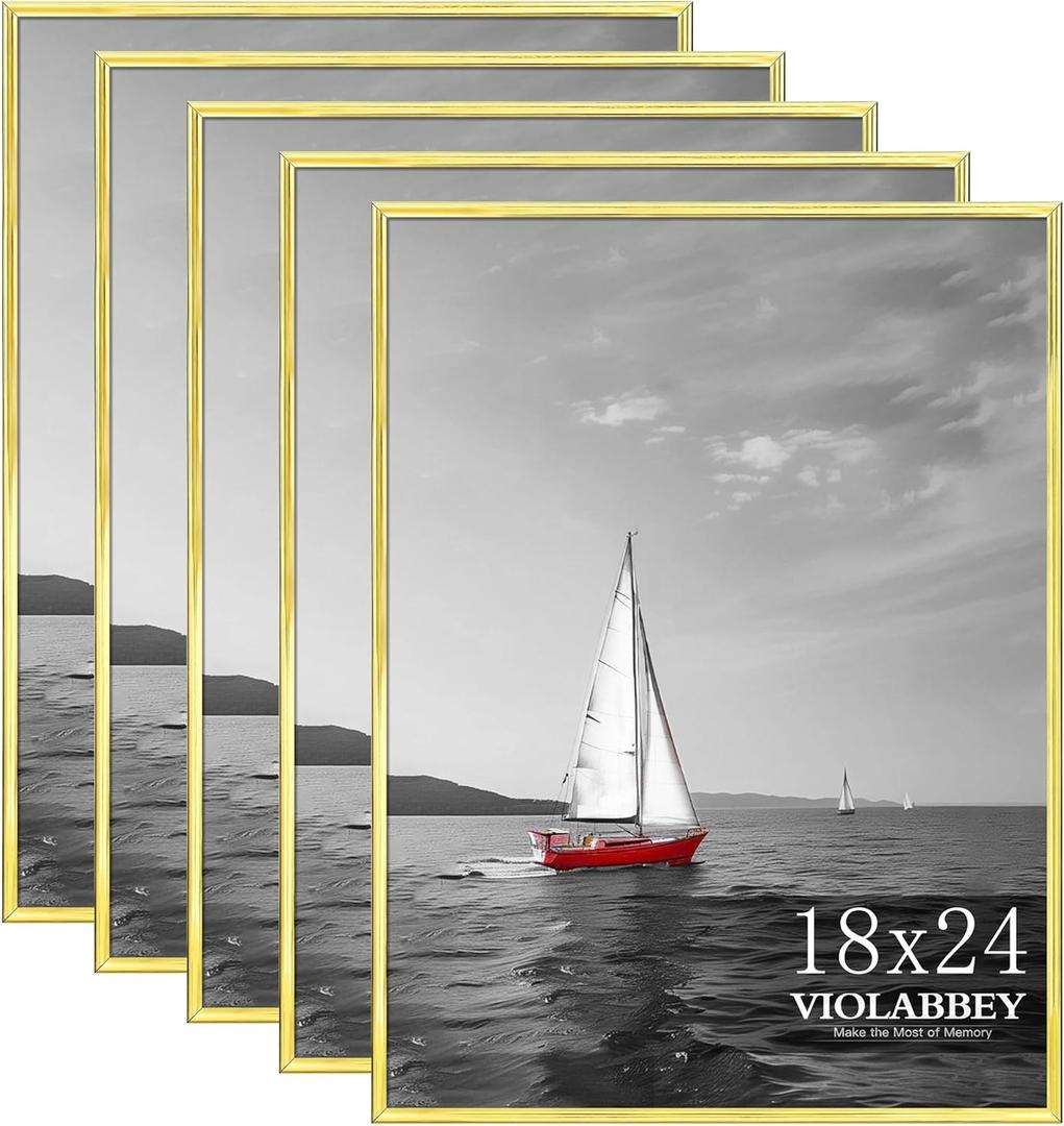 VIOLABBEY 18x24 Frame Set of 5, Gold Picture Frames for Wall Mounting Vertically or Horizontally, Gallery Wall Frame