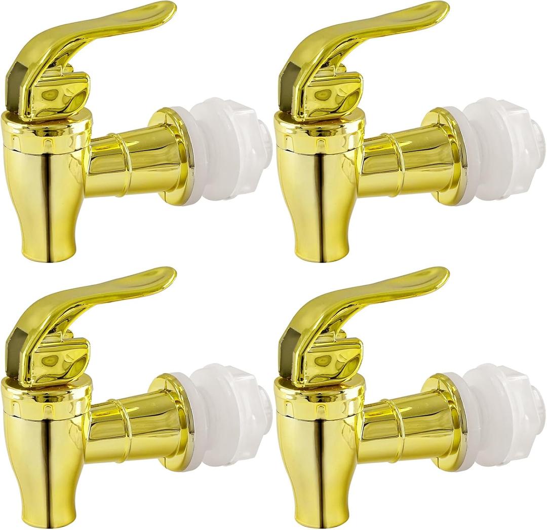 Biaungdo 4 Pcs Replacement Spigot for Beverage Dispenser, Golden Push Style Beverage Dispenser Carafe Spigot Water Dispenser Replacement Spout Faucet