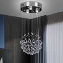 CLAIRDAI Modern Chandeliers Crystal Round Raindrop Chandelier Lighting Flush Mount Ceiling Light Fixture Crystal Raindrop Pendant Light for Living Entryway Room Dining Room,3*GU10 Bulbs, 300D