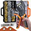 Grommets Tool Kit with 1/2 inch Grommets and Carrying Case,Eyelet Punch Pliers Set, Precision Dies for Canvas, Leather, Tarps, Fabric, and DIY Repairs 130 PCS Each in Silver and Gold
