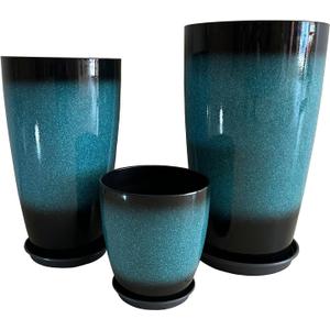 24/21/11 Inch Tall Planter Pots Garden Plastic Planters - Set of 3 for Indoor & Outdoor Use - Decorative Lightweight Flower Pots (Turquoise)