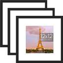 upsimples 12x12 Picture Frame Made of High Definition Glass, Display Pictures 8x8 with Mat or 12x12 Without Mat, Gallery Wall Frame Set, Black