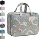 Everfun Travel Toiletry Bag with Hanging Hook and Leakproof Wet/Dry Compartments, Large Capacity Makeup Cosmetic Organizer for Women, 12x9x4.5 Inch, Muted Green