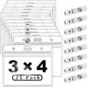 Clear Plastic Horizontal Name Tag Holders and Metal Badge Clips with Vinyl Straps Waterproof PVC ID Card Badge Holder 3x4 Inch(25 Pack, Horizontal Large 3x4)