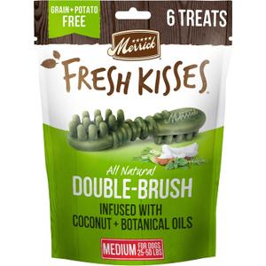 Merrick Fresh Kisses Natural Dental Chews Infused With Coconut And Botanical Oils For Medium Dogs 25-50 Lbs - 6 ct. Bag