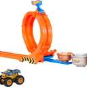 Hot Wheels Monster Trucks Toy Truck & Track Set, Loop-and-Flip Trophy Challenge Playset & 1:64 Scale 50th Anniversary Die-Cast Bigfoot, 2 Ways to Play