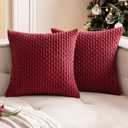 Woaboy Burgundy Throw Pillow Covers 18x18 Inch Set of 2 Decorative Couch Pillow Covers Farmhouse Soft Corduroy Boho Home Decors for Winter Cushion Bed Sofa Living Room