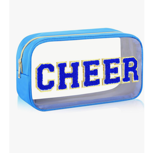 Abbylike Cheer Clear Makeup Letter Bag Cosmetic Zipper Cheers Pouch Chenille Patch Cheerleader Gifts Preppy Cheer Nylon Handmade Toiletry Bags for Women Girls Gifts (1, Blue)