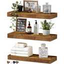 QEEIG Floating Shelves for Wall Bathroom Shelf Bedroom Kitchen Living Room Hanging Book Shelves Small Farmhouse Decor 16 inch, Set of 3, Rustic Brown (015-BN3)