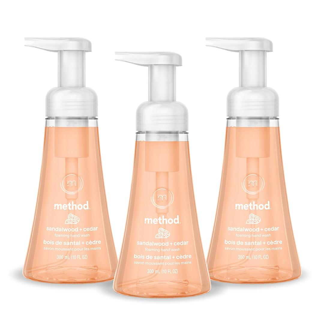 Method Foaming Hand Wash, Sandalwood + Cedar - Leaves Hands Feeling Soft & Clean, Cruelty-Free, for Bathroom & Kitchen, 10 fl oz, 3 pack