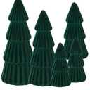 Green Christmas Decorations- Set of 6 Velvet Christmas Trees - Tabletop Green Christmas Tree Xmas Centerpiece Decor for Table Mantel Home Decor