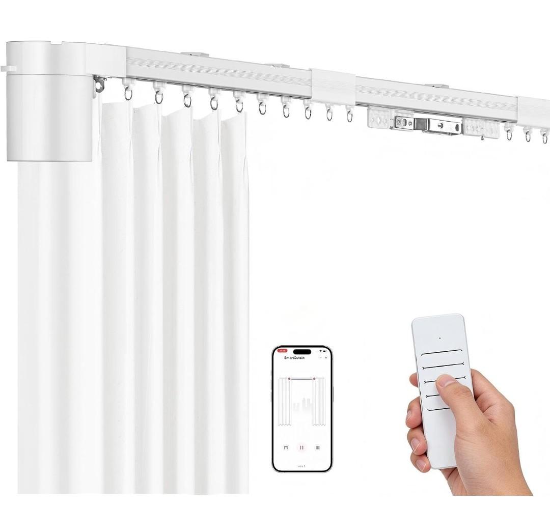 Smart Electric Curtain Track, 216.5" Motorized Curtain Rail with APP & Remote Control, Ultra Quiet Automatic Smart Home Curtain System for Living Room Bedroom, Fixed-Length Design