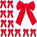 12pcs Christmas Red Velvet Bows, 13" Long by 9" Wide Decorative Christmas Bows for Wreath Garland Tree Decor, Indoor Outdoor Holiday Decorations