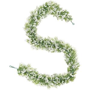 Dolicer 2 Pcs Babys Breath Artificial Flowers Vines, 5.9 FT Faux White Hanging Baby Breath Garland, Real Touch Fake Babys Breath Gypsophila for Wedding Party Backdrop Wall Home Decor