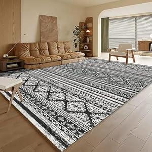 RUGSURE Washable Area Rugs 3' x 5 ' - 1/ 6 Thick - Moroccan-Inspired -Stain & Water Resistant Non-Slip - Resistant Rug for Living Room, Bedroom, Nursery, Pet & Child Friendly (Black)