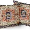 Kawani Aztec Terracotta Boho Throw Pillow Covers 17x17 Inch Vintage Rust Retro Carpet Decorative Pillows Square Pillow Cases Farmhouse Accent Home Decor for Bedroom Couch Sofa Porch Set of 2
