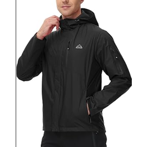 Men's Lightweight Rain Jackets Waterproof Hooded Running Cycling Hiking Raincoat Outdoor Windbreaker
(Black,XL)