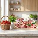 Sweet Strawberries Summer Table Decorations Red Strawberries Metal Table Sign with Wooden Base Cute Summer Tiered Tray Decor Strawberry Tabletop Centerpiece for Kitchen Home Party Centerpieces